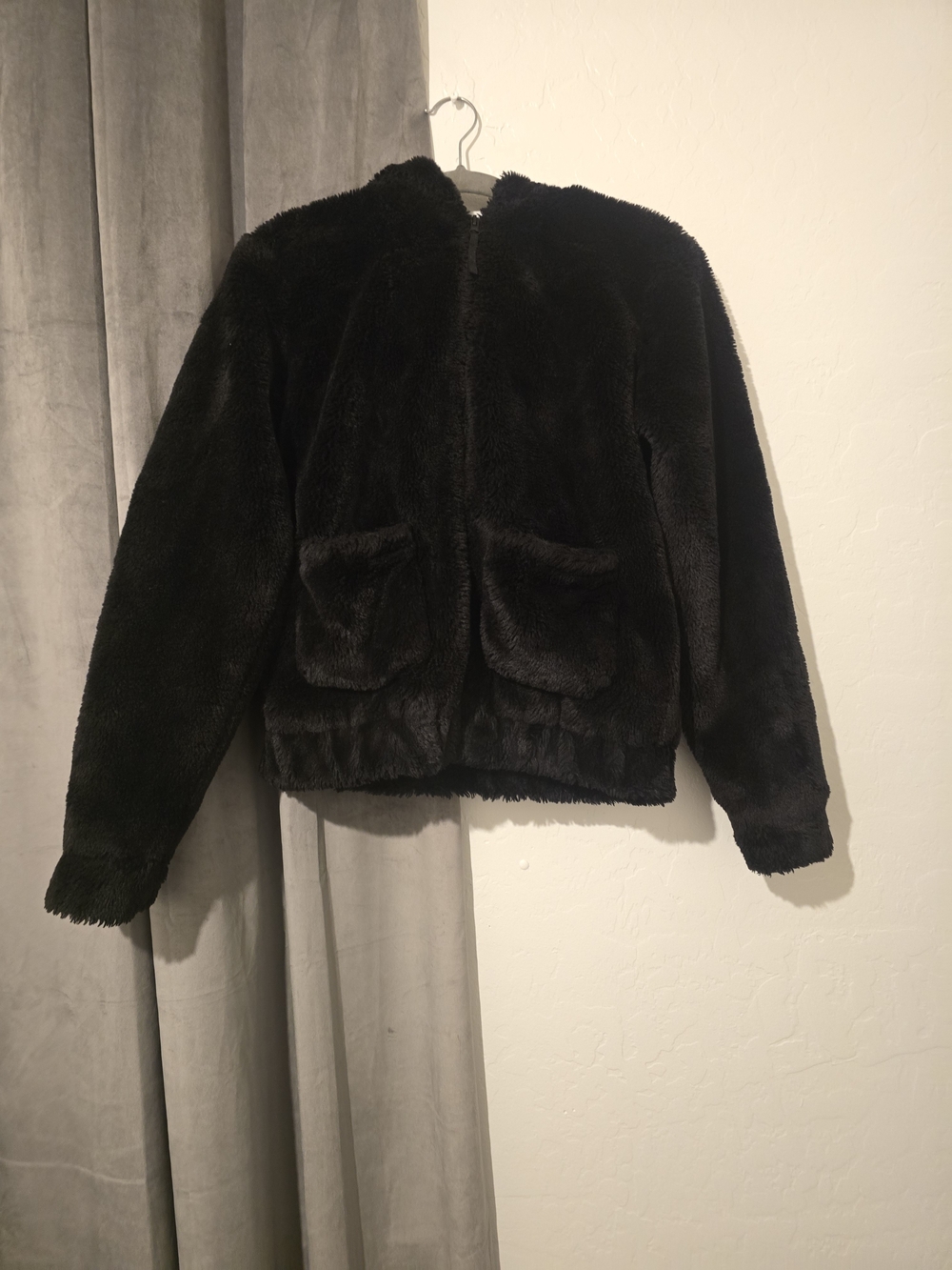 H&M Faux Fur Hooded Jacket Black Size Medium